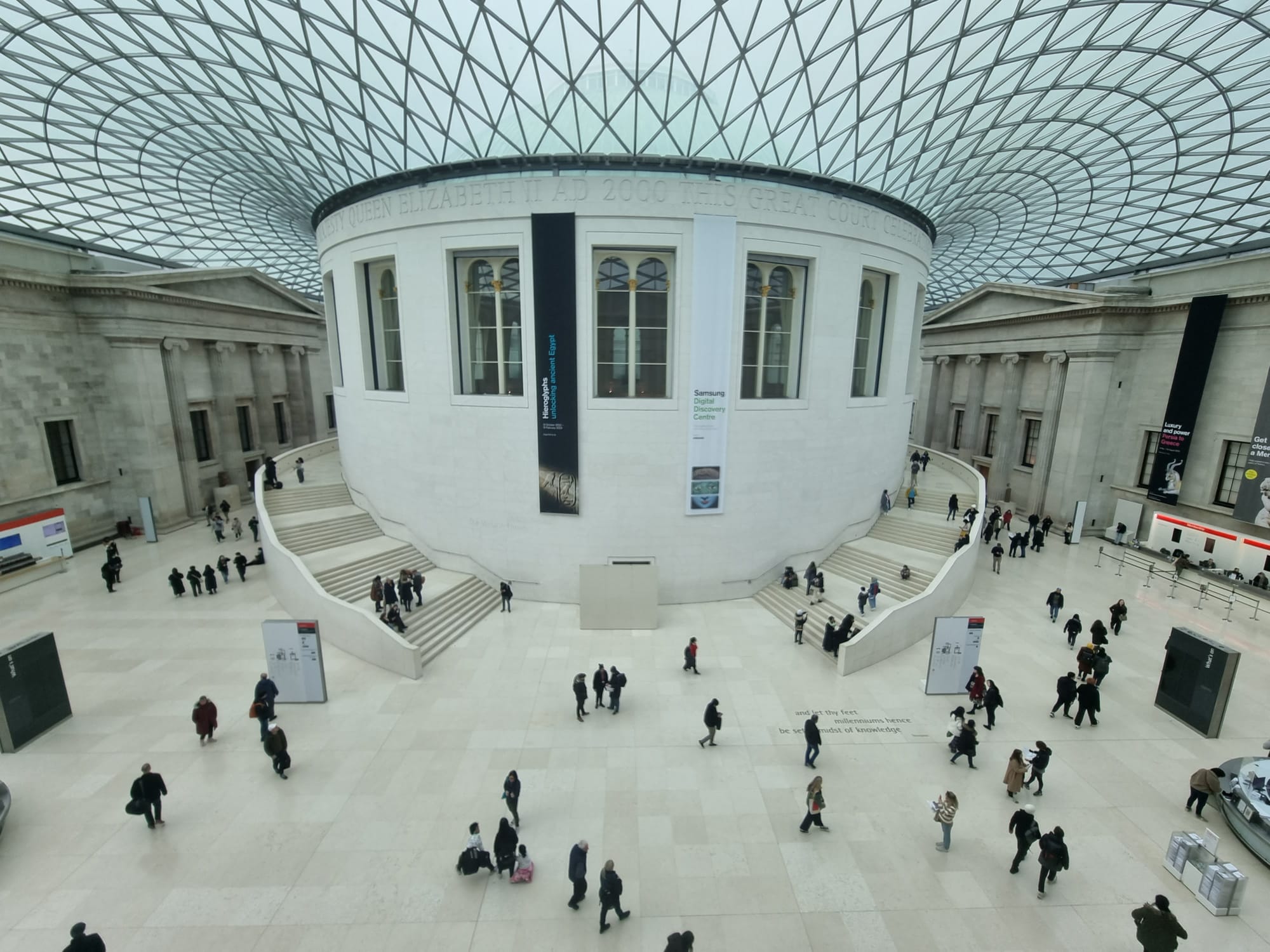 A bird's eye view of the British Museum courtyard.