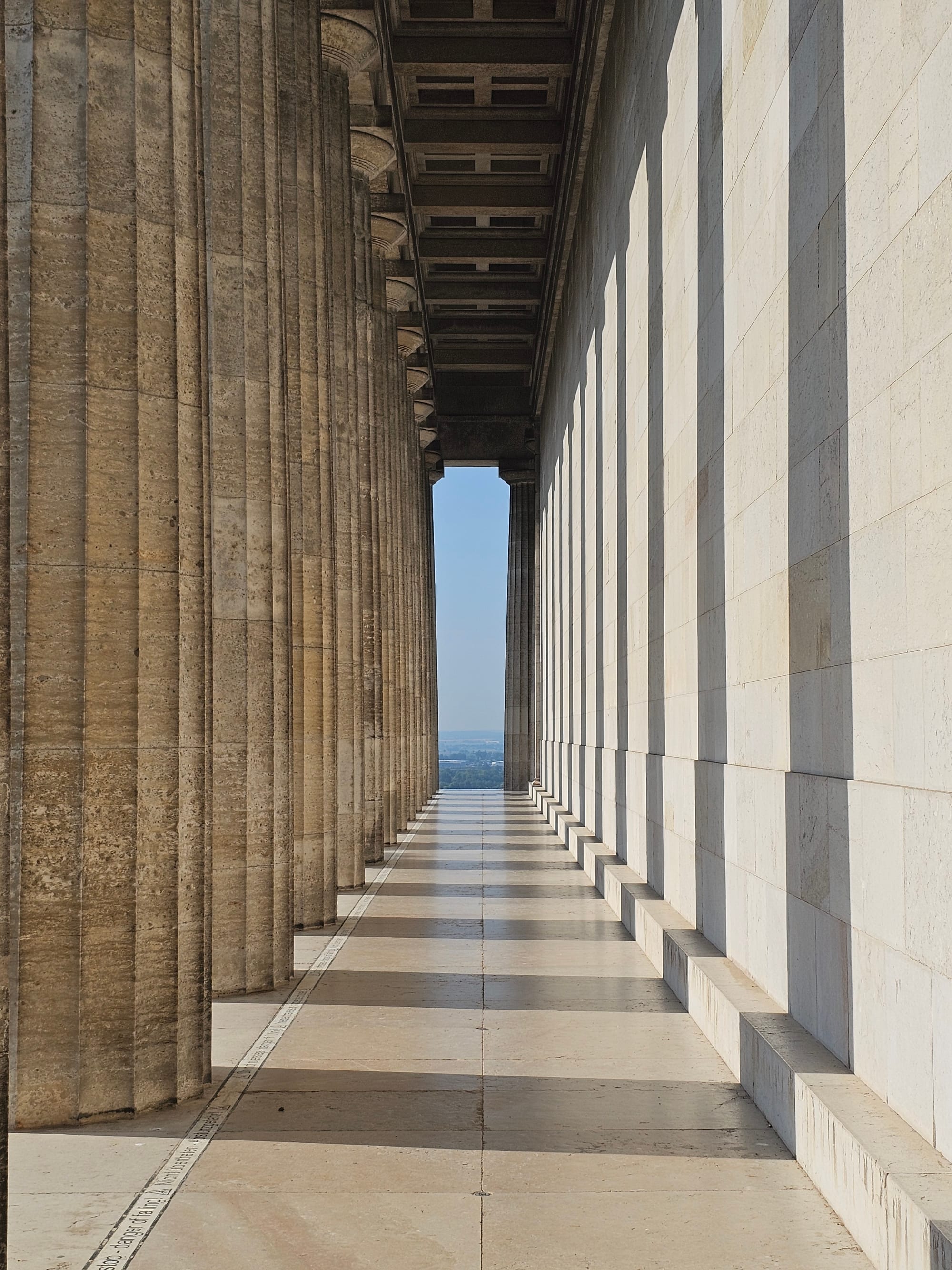 View along the pillars of the Walhalla monument 